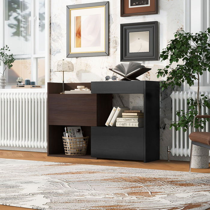 Modern Extendable & Rotating Cabinet With Drawer And Flip Doors For Versatile Storage - Black / Dark Walnut