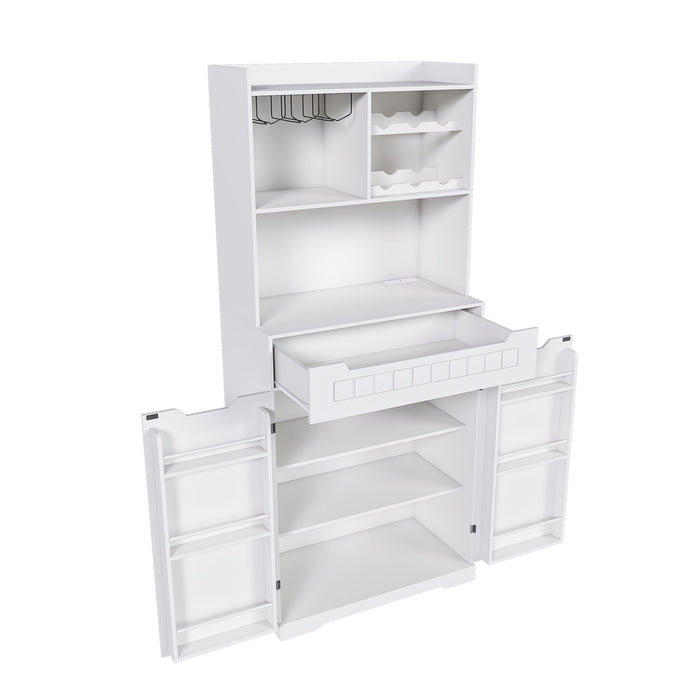 Modern Farmhouse Buffet Cabinet With Hutch Kitchen Storage Sideboard With Drawers & Barn Doors - White