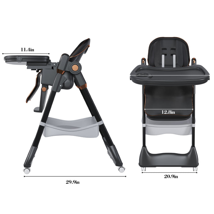 Adjustable Baby High Chair 0-6 Years, Portable Infant Feeding Seat With Safety Belt, Silent Lockable Wheels