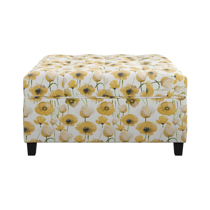 Floral Storage Ottoman With Traditional Design - Gold