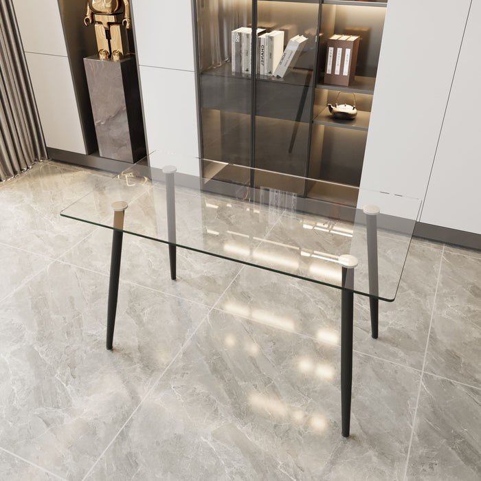 Modern Minimalist Rectangular Glass Dining Table With Tempered Glass Top Metal Legs, For 4 - 6 - Transparent