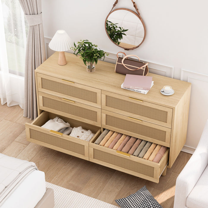 6 Drawer Storage Cabinet With For Bedroom Or Living Room - Natural