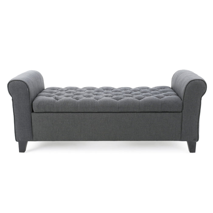 Hayes - Contemporary Armed Storage Bench With Rolled Arms And Button Tufting