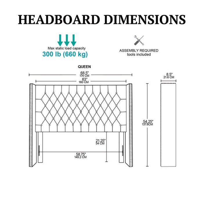 Transitional Upholstery Headboard With Tufted Buttons And Nailhead Trim