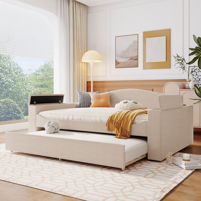 Upholstered Daybed With Storage Armrests, Trundle And Latest Integrated Bluetooth Audio System