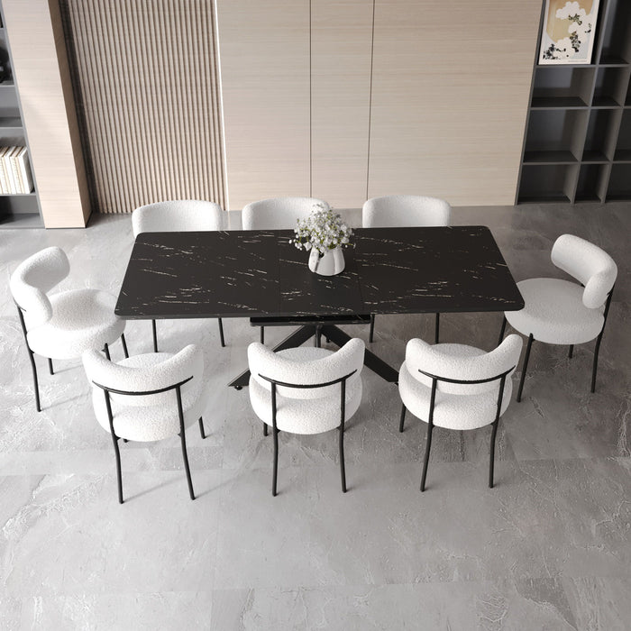 Extendable Dining Table Set With Curved Backrest Upholstered Chairs