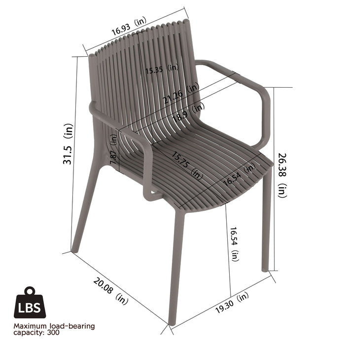 4 Modern Stackable Plastic Armchair Matched With Folding Square Table