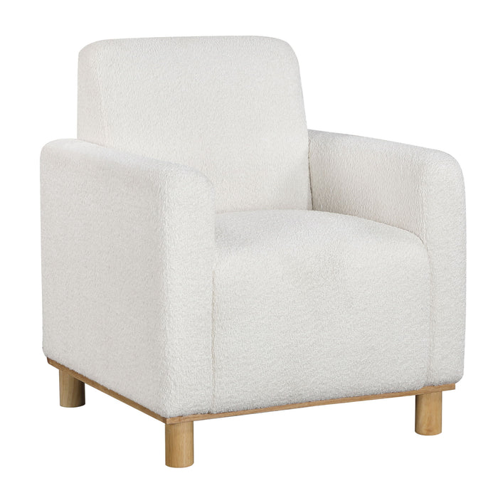 Mason - Boucle Fabric Arm Chair With Wooden Legs - White