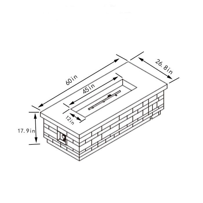60" Propane Gas Fire Pit Table, 60000 Btu Rectangular Concrete Fire Pit For Outside Patio Deck Garden Backyard - Sandstone