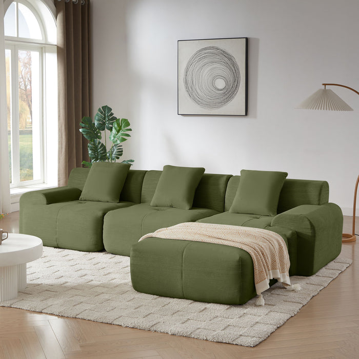 L Shaped Modular Sectional Sofa Corduroy And Movable Ottoman