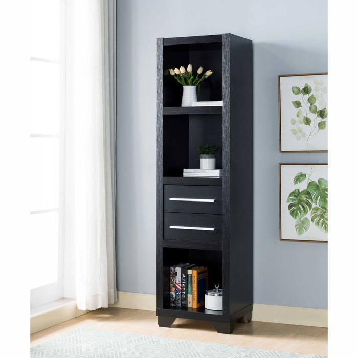 Media Pier, Bookcase Display With 2 Drawers, Open Storage Compartments