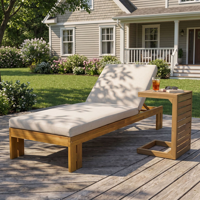 Outdoor Chaise Lounge Set & Side Table, 5 Position Adjustable Patio Recliner