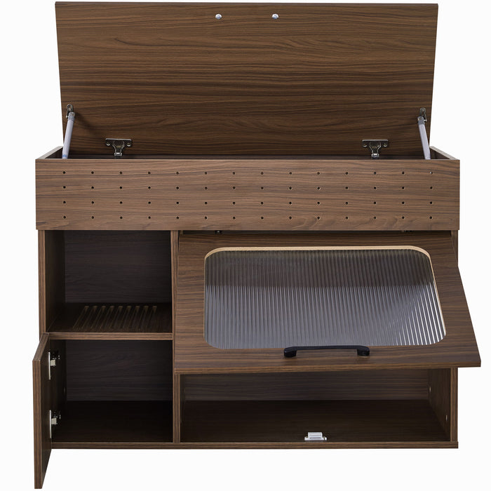Furniture Style Multi Use Cat Litter Box House With Storage - Walnut
