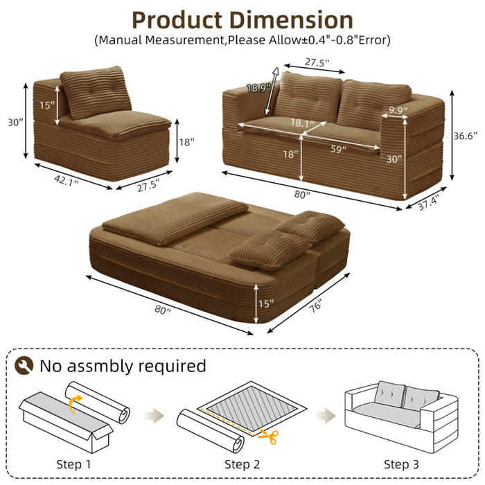 Multi Functional Sectional Sofa Bed With Independent Chaise Lounge And Functional Blanket