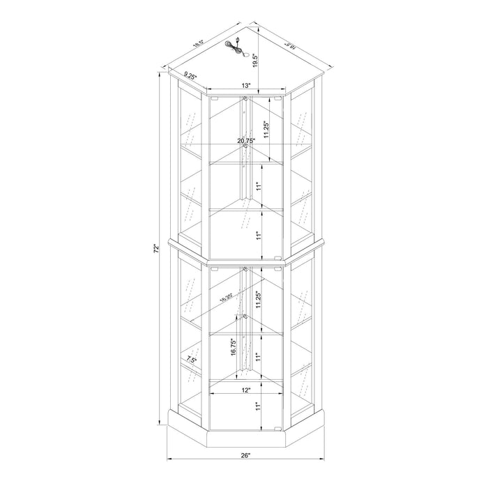 6 Shelf Corner Curio Display Cabinet With Lights, Mirrors And Adjustable Shelves (E26 Light Bulb Not Included)