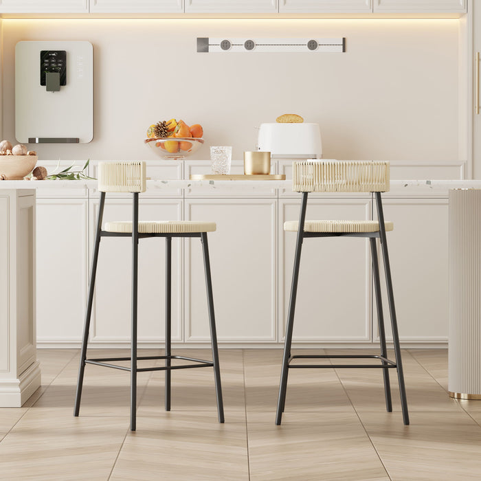 Boho Style Handwoven Paper Rope Counter Stools (Set of 2)