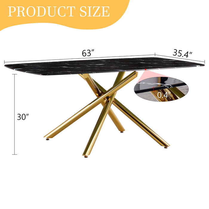 Luxurious Marble Patterned Dining Table With Metal Fork Legs