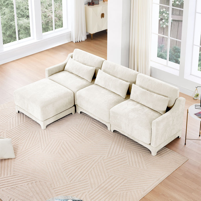 Stylish Sofa With Ottoman And Lumbar Pillows, Ergonomic Design