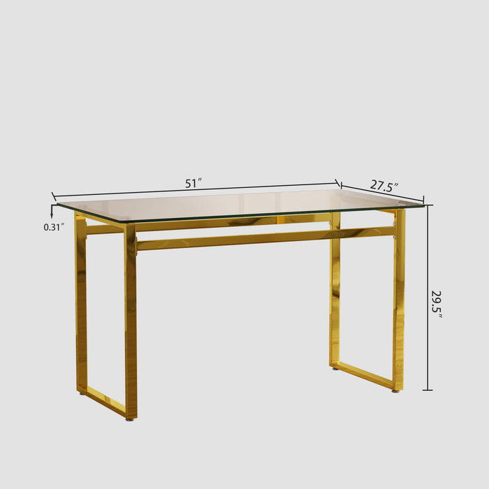 Modern Glass Dining Table Set For 4 With Golden Plating Legs And Chairs - Transparent