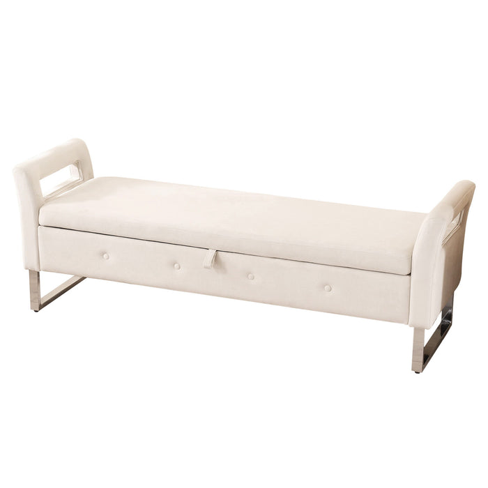 Wide Storage Soft Ottoman Bench With Armrests