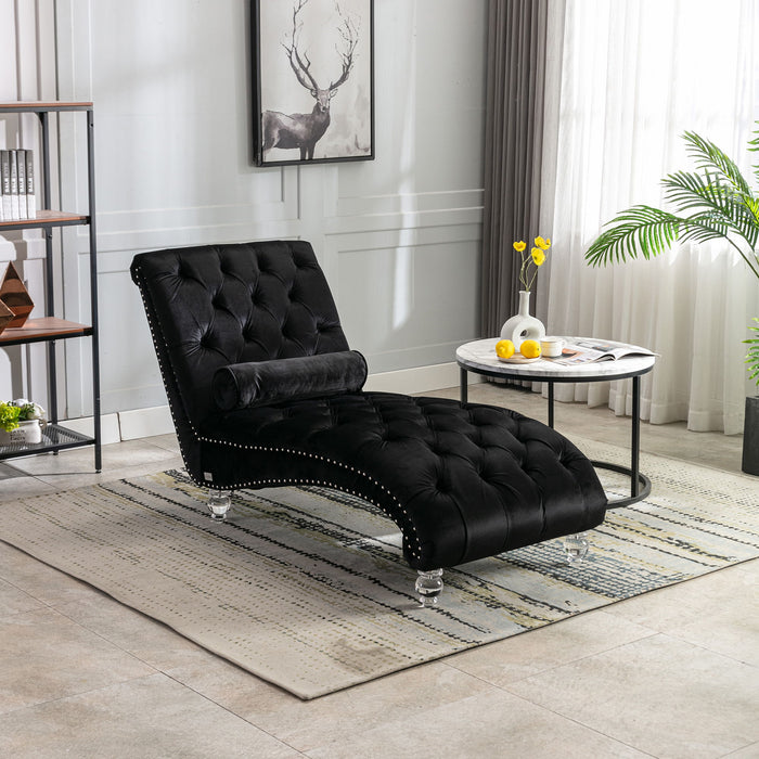 Velvet Chaise Lounge Indoor, Button Tufted Upholstered Chaise Lounge Chair With Pillow