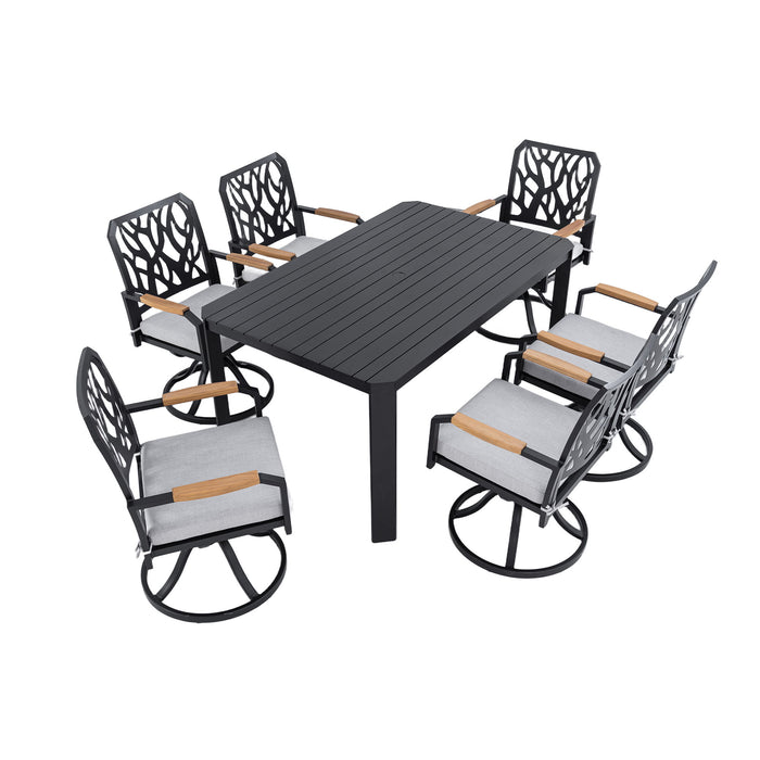 Outdoor Patio Furniture Dining Set With Sunbrella Fabric, Rectangular Table With Umbrella Hole