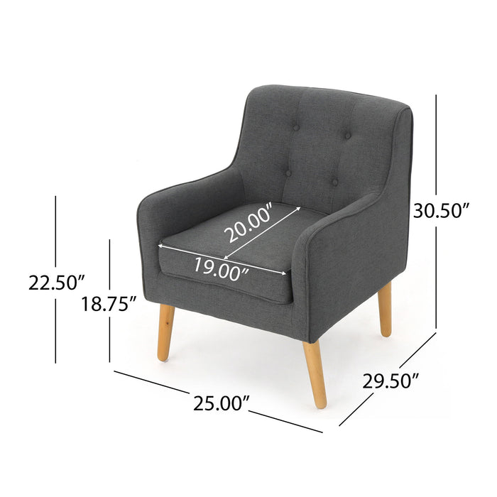 Modern Arm Chair With Tufted Back And Wooden Legs