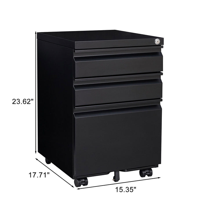 Contemporary Black 3 Drawer Mobile Filing Cabinet With Lock, Metal Office Storage For Legal / Letter Size