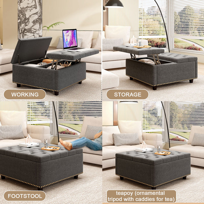 Large Square Storage Ottoman With 2 Storage Doors
