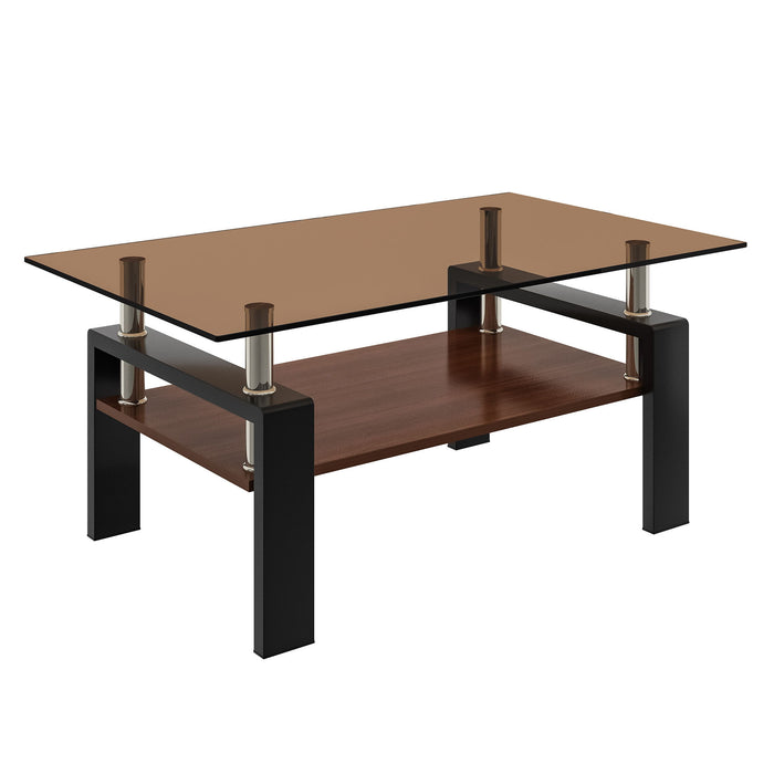 Modern Rectangular Coffee Table With Tempered Glass Top