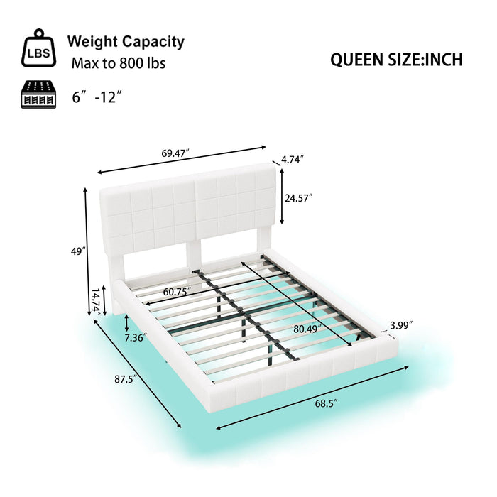 Floating Bed With Light, Soft Touch Surface