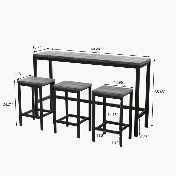 Modern Design Long Dining Table Set With 3 Stools