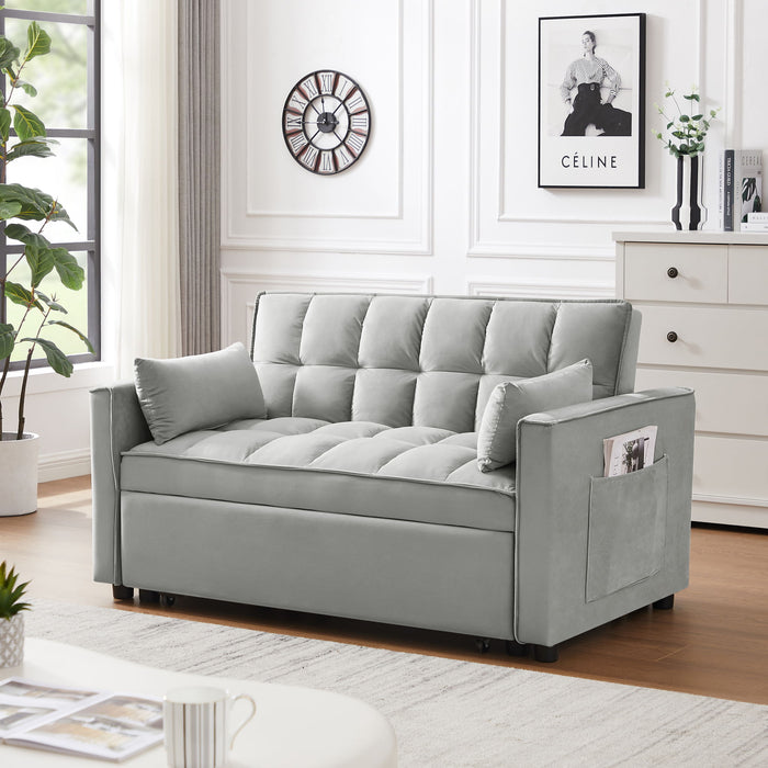 Modern Velvet Convertible Loveseat Futon Sofa With Pullout Bed, Reclining Backrest