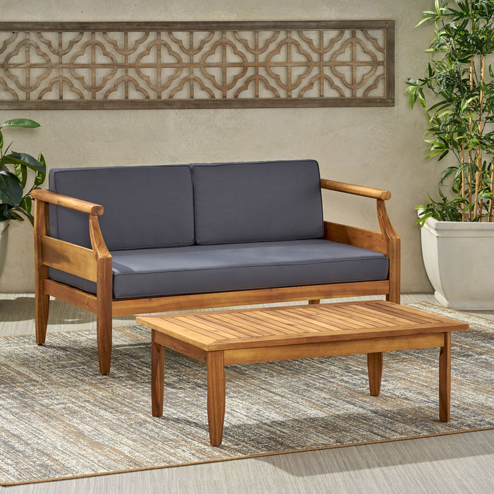 Aston - 2 Piece Wood Outdoor Patio Conversation Seating Set With Cushions