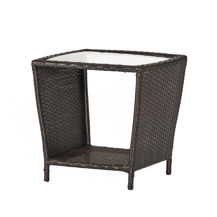 Trenton - Outdoor Side Table With Glass Top - Brown Rattan