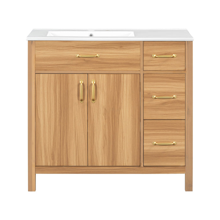 Bathroom Vanity, 2 Soft Close Doors, 3 Soft Close Drawers, Adjustable Shelf - Wood