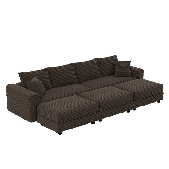 Deep Seat Convertible Sofa With Soft Pillows And Ottomans