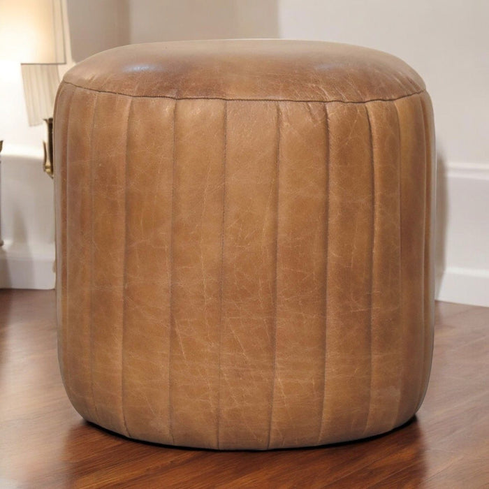 Buffalo - Leather Boucle Footstool - Brown
