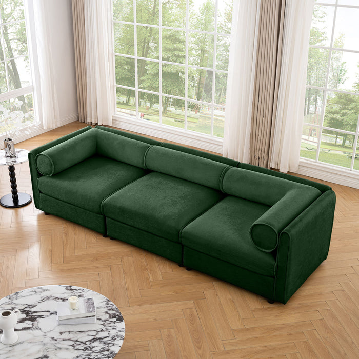Stylish Chenille Sofa With Storage Seat And Cylindrical Backrest
