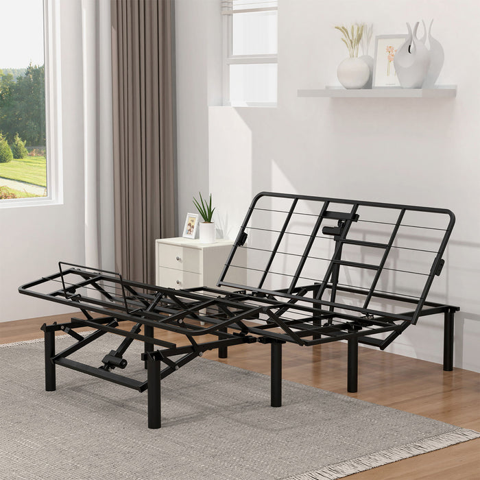 Adjustable Bed Base Frame With Head And Foot Incline, Quiet Motor, Queen Size Steel, Dual USB A, C Ports - Black