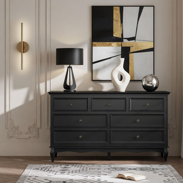 7 Drawer Dresser, Storage Chest - Black