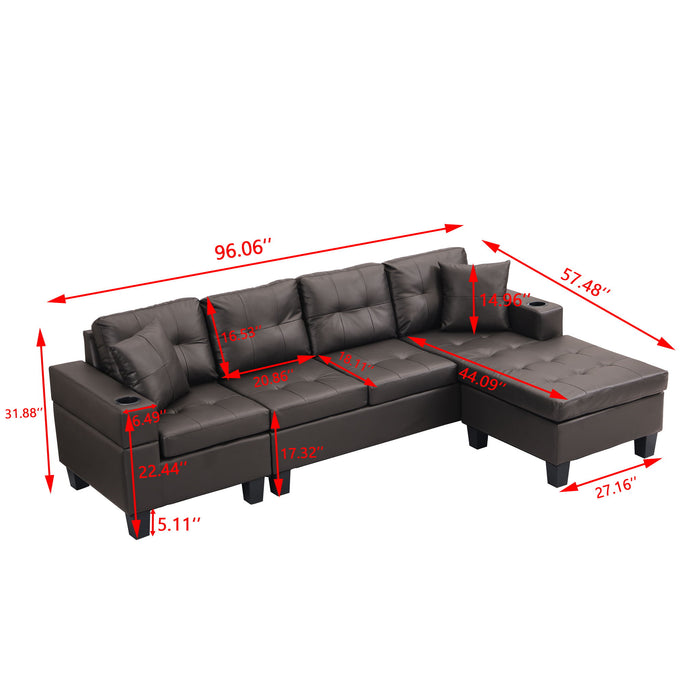 Modern Sectional Sofa Set With Chaise Lounge And Cup Holder