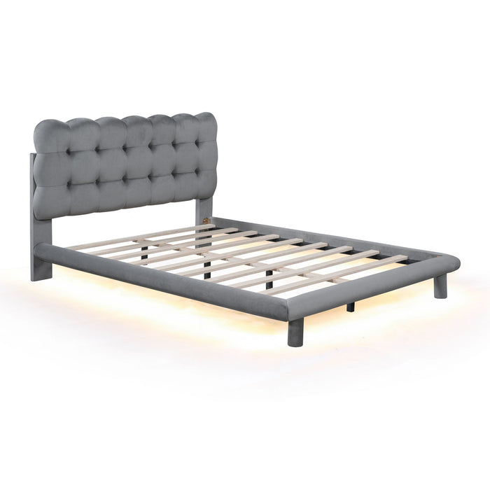 Platform Bed With LED Frame, Thick & Soft And Button Tufted Design Headboard