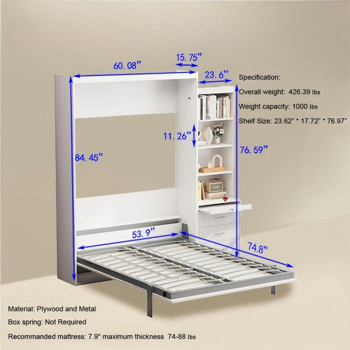 Morden Deisgn Vertical Murphy Bed With Shelf And Drawers For Bedroom Or Guestroom Wall Bed Space Saving Hidden Bed With New Style Gas Struts