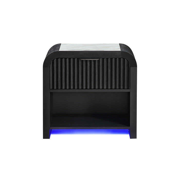 Beverly - Nightstand With Speakers, Rounded Sides - Black White