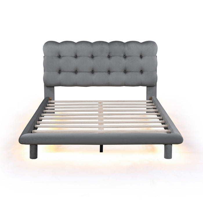 Platform Bed With LED Frame, Thick & Soft And Button Tufted Design Headboard