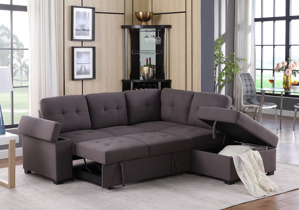 Katie - Sleeper Sectional Sofa With Storage Ottoman, Storage Arm - Brown