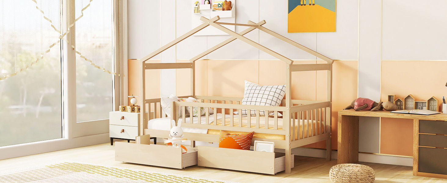 House Bed With 2 Drawers