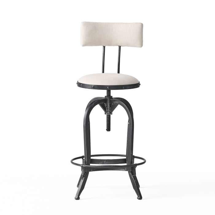 Industrial Modern Upholstered Adjustable Height Swivel Barstool - Beige