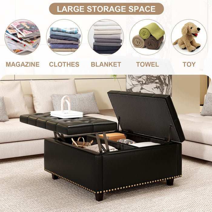 Large Square Storage Ottoman With 2 Storage Doors